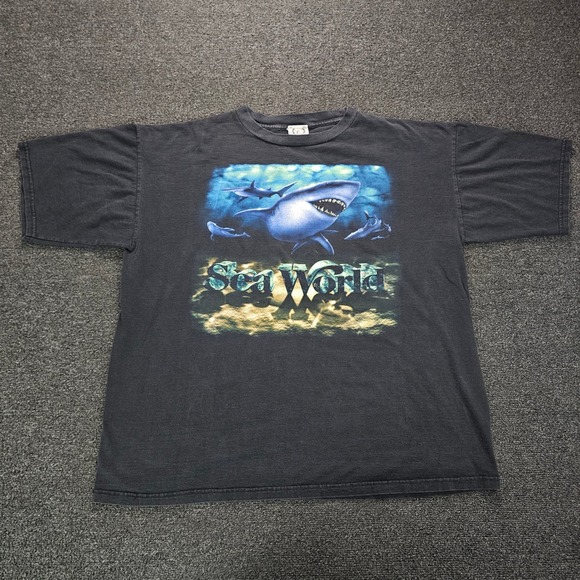 Cotton Expressions Other - Vintage SeaWorld Shark T-Shirt Mens XXL Black Cotton Expressions 90s y2k‎ Surf